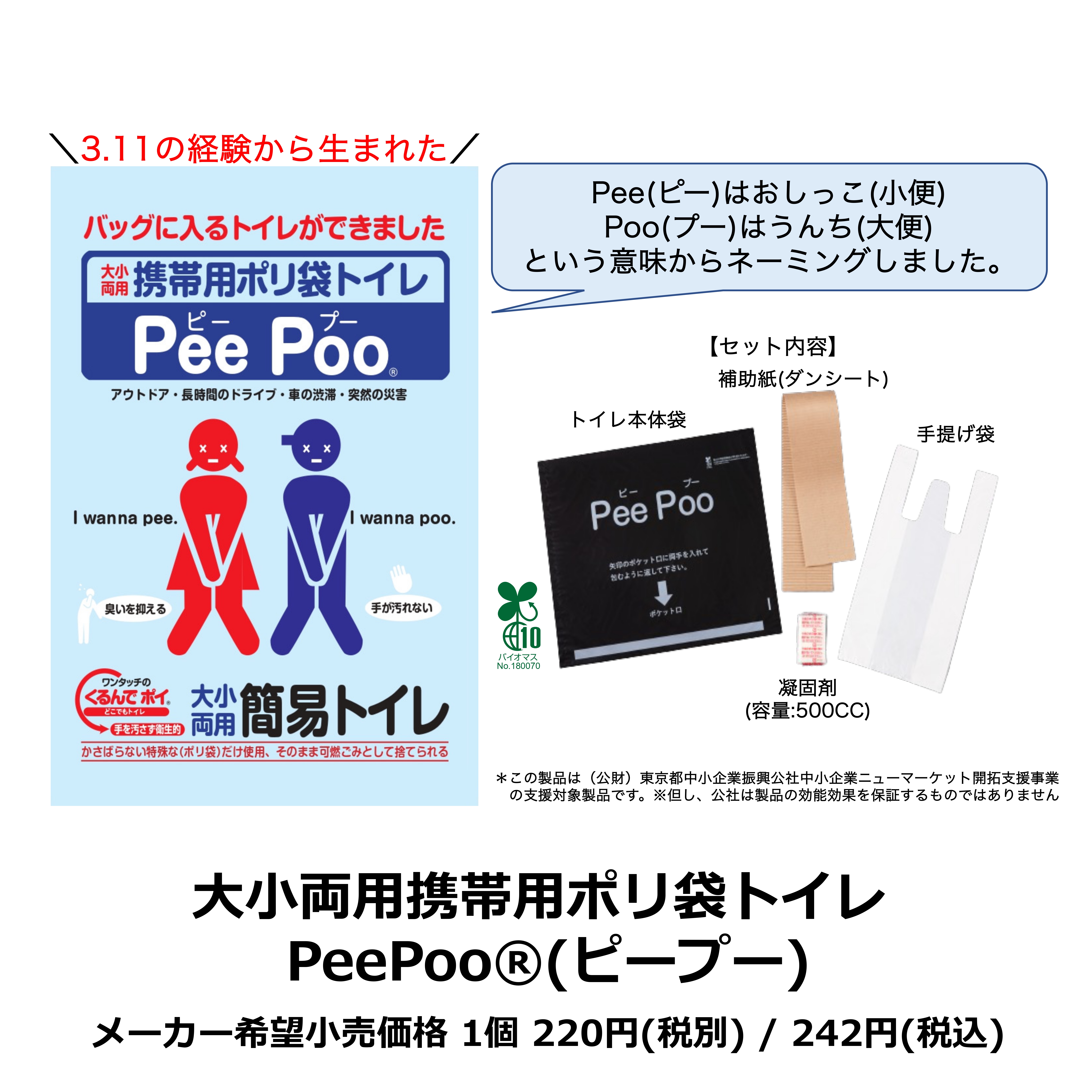 大小両用携帯用ポリ袋トイレ PeePoo(ピープー)